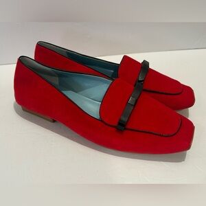 Frances Valentine Vibrant Red Loafers with Black Trim 10B New